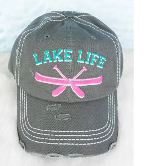 NWT BOUTIQUE Distressed Steel Gray 'Lake Life' Cap Hat - Picture 1 of 2